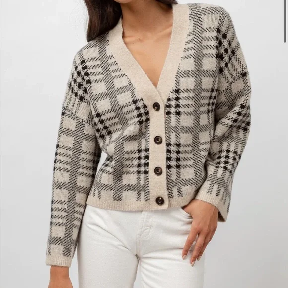 NWT Rails Reese Cardigan in Oatmeal Black Plaid - Picture 4 of 14